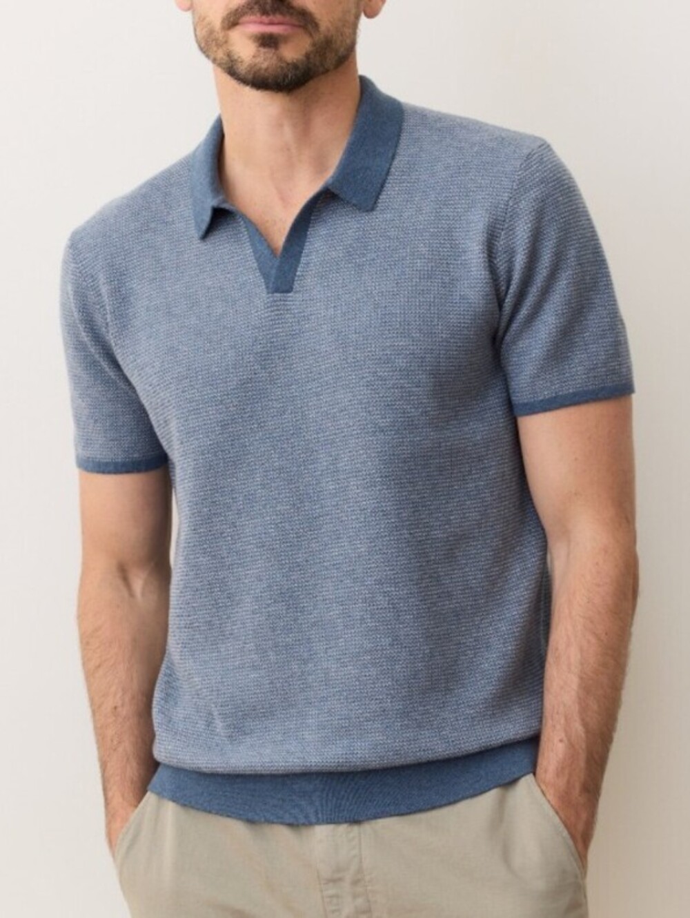 Marine Layer Men's Denim Blue Liam Short Sleeve Sweater Polo - Size - Small